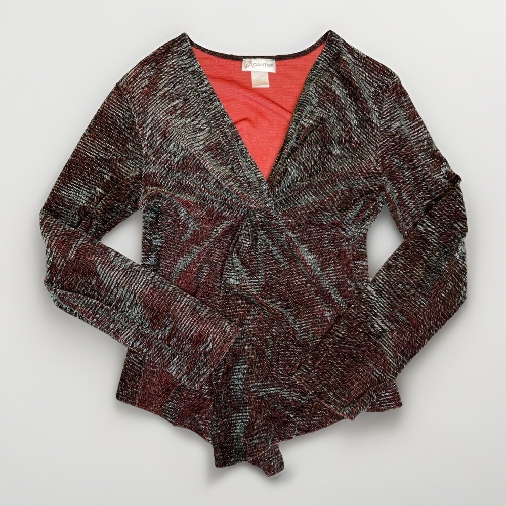 Y2K Gantos Velvet‎ Twist Front Top Metallic Glam Sexy Party Luxury Size M Cozy